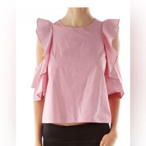 CLUB MONACO cotton red striped cold shoulder cropped top